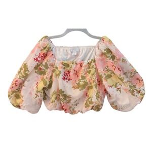 Calypso Top Floral Off Shoulder Blouse M Balloon Sleeve Crop Romantic Boho